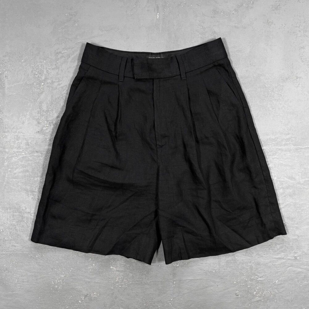 Banana Republic 100% Linen Black Relaxed Fit Shorts with Pleated Front Women's 4